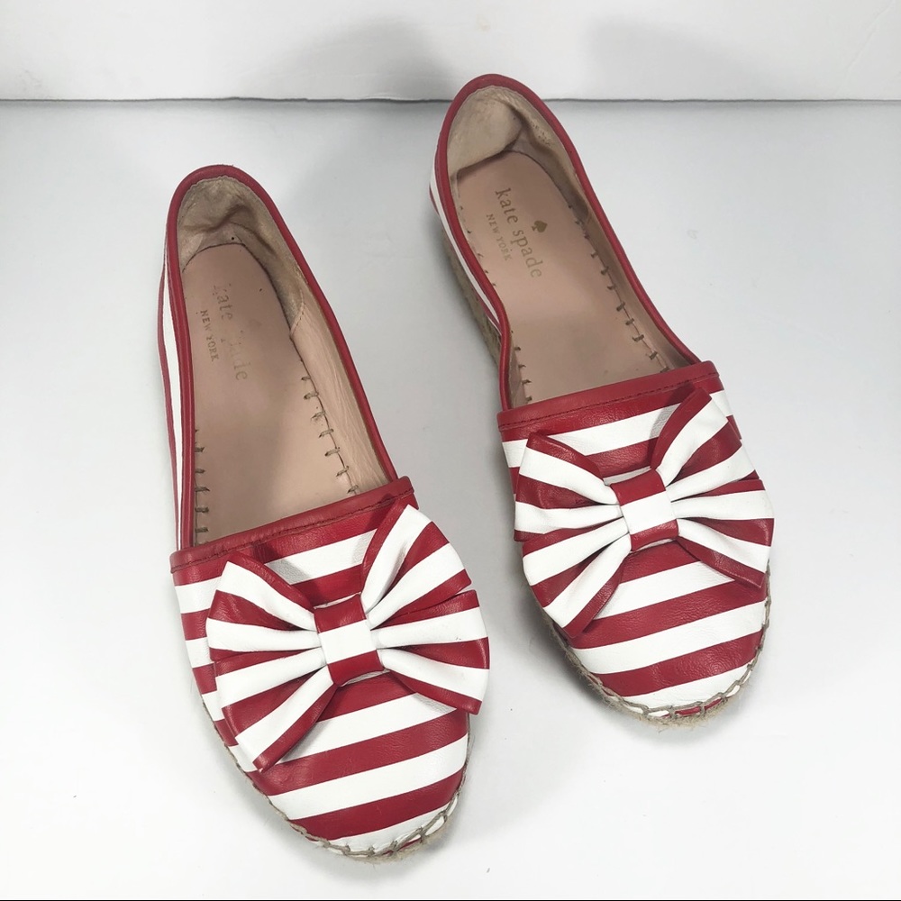 KATE SPADE Linds Red White Stripe Bow Espadrilles